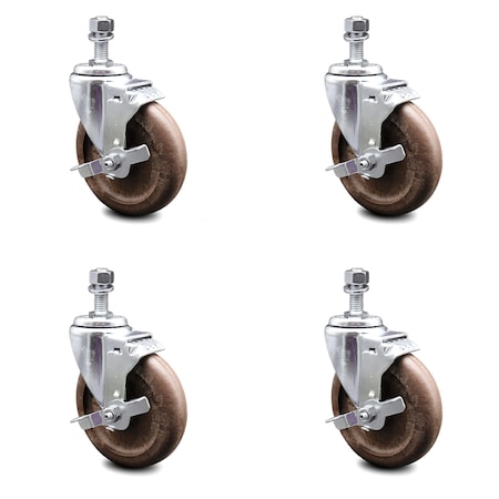 Service Caster 5 Inch High Temp Glass Filled Nylon 10mm Threaded Stem Caster Set with Brake SCC-TS20S514-GFNSHT-TLB-M1015-4